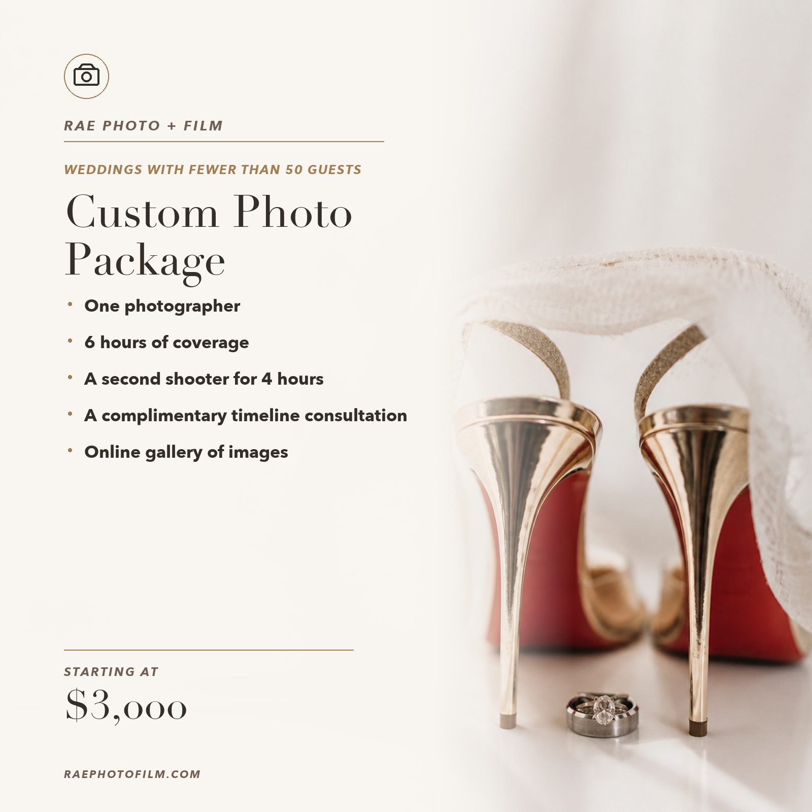 Custom Wedding Package details and pricing