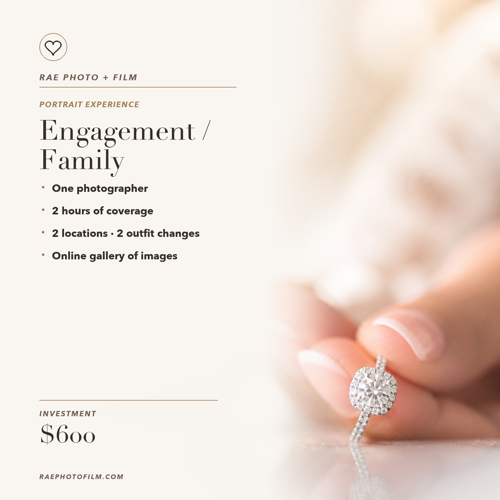 Engagement / Family details and pricing